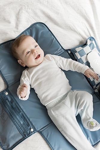 Tiny Twinkle Portable Diaper Changing Pad, Foldable Waterproof Baby Change Pad for Newborn Girl & Boy with Smart Wipes Pocket (Beige Checkers) - Jamouz