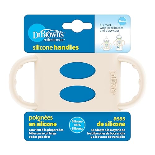 Dr. Brown's Milestones 100% Silicone Baby Bottle Handles, Wide-Neck, Removable Easy-Grip Transitional Sippy Cup Handles, Light Blue, Green, Gray, 4m+, 3 Pack - Jamouz