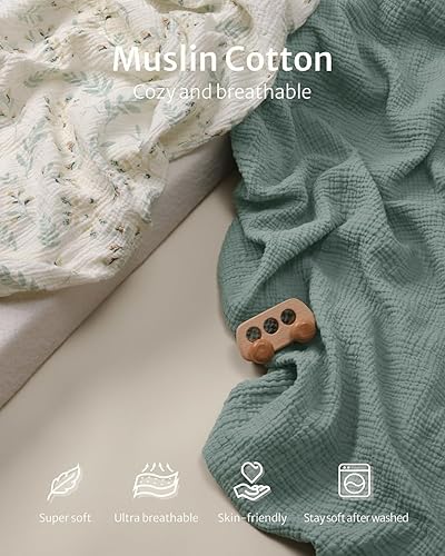 Blissful Diary Muslin Changing Pad Cover for Girls Boys, Ultra Soft Breathable Cotton, Baby Diaper Change Table Pad Covers, 2Pack (Roman Green&Leaf) - Jamouz