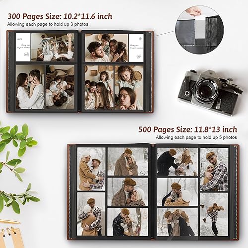 Popotop Photo Album 4x6 300 Pockets with Leather Hardcover Cover, Small Photo Album Holder Book with 50Pcs Pages for Family Travel Wedding Baby Gifts - Jamouz