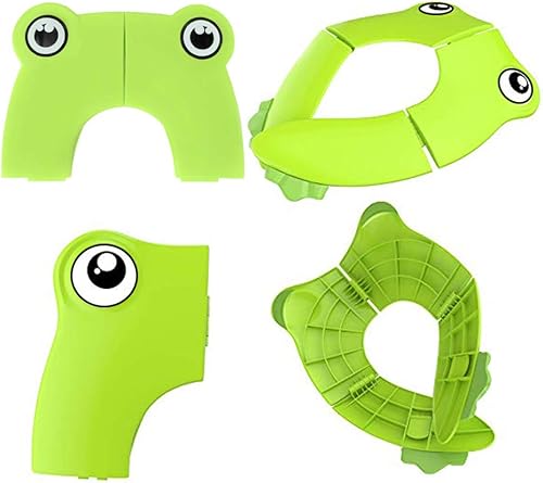 Toilet Potty Training Seat Cover, Travel Toilet Seat, Folding Non Slip Silicone Pads, Travel Portable Reusable Kids Toddlers Boys Girls, Carry Bag (Green - Frog) - Jamouz