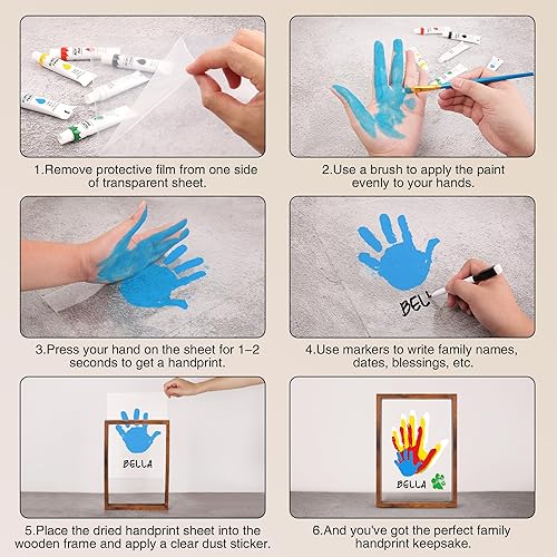 Family Handprint Kit, DIY Craft Keepsake Frame, Baby Hand Print Kits, Family Gifts for New Mom, New Parents, Grandparents, Father's Day, Mother's Day, Anniversary, 6 Non -Toxic Paints (White) - Jamouz