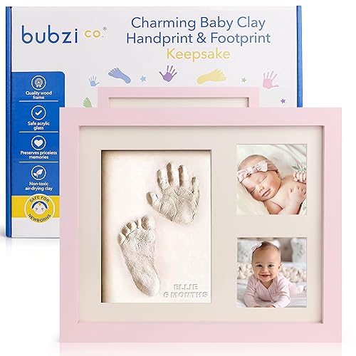 Bubzi Co Baby Footprint Kit, Baby Foot and Hand Print Kit, Baby Keepsake Frame, Nursery Pictures Frames, Hand Print Mold Kit, New Mom Gifts, Baby Newborn Essentials Must Haves, Baby Shower Gifts - Jamouz