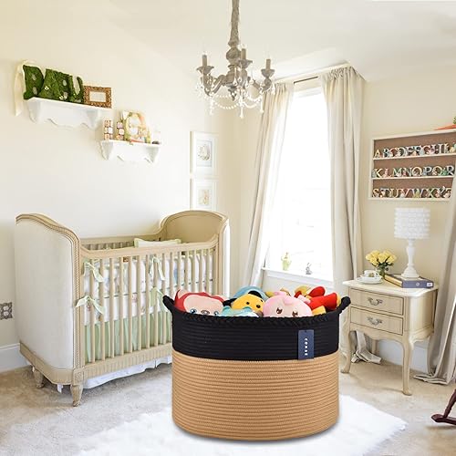 COMSE Extra Large Blanket Basket, Storage Basket, Laundry Basket, 21.7”x 13.8”, Laundry Hamper, Cotton Rope Basket, Blanket Basket Living Room, Toy Basket (White & Cadet Blue & Navy Blue) - Jamouz