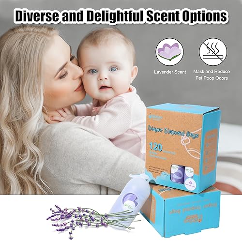 Baby Disposable Diaper Bags, Waste Bags 8 Refill Rolls/120 Bags with Dispenser, Convenient and Quick Diaper Disposal, Unscented - Jamouz