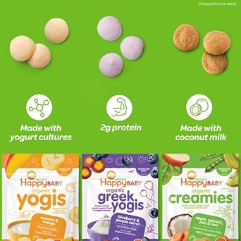 Happy Baby Organics Creamies Freeze-Dried Veggie & Fruit Snacks with Coconut Milk Strawberry Raspberry & Carrot, 1 Ounce (Pack of 8) - Jamouz