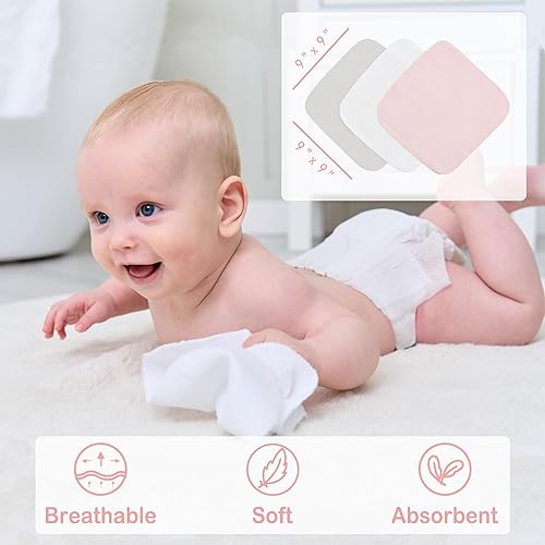 Viviland Baby Towels and Washcloths, Soft Absorbent Pink Baby Bath Towel Set, Elephant Hooded Towels with 5 Infant Face Washcloths (6 Pieces) - Jamouz