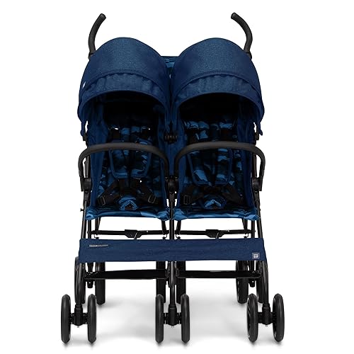GAP babyGap Classic Side-by-Side Double Stroller - Lightweight Double Stroller with Recline, Extendable Sun Visors & Compact Fold - Made with Sustainable Materials, Grey Stripes - Jamouz
