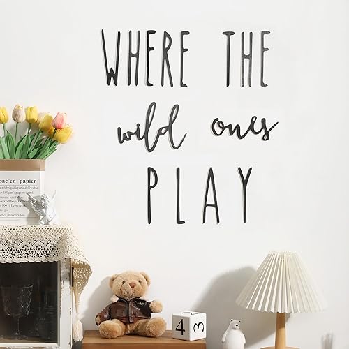 Playroom Wall Decor Where the Wild Ones Play Room Wooden Sign Wall Art Decoration for Boys and Girls Playroom Toy Room Kids Toddler Nursery Room Bedroom Home Word Cutouts Sign (Shaka & Victory) - Jamouz