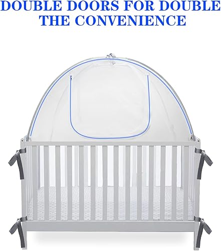 Baby Crib Tent Safety Net, Durable Strong Self-Locking Zippers, Protects from Climbing Out and, Insects, Mosquitoes, Installs with Rods (Crib 52.25' - 28.25') - Jamouz