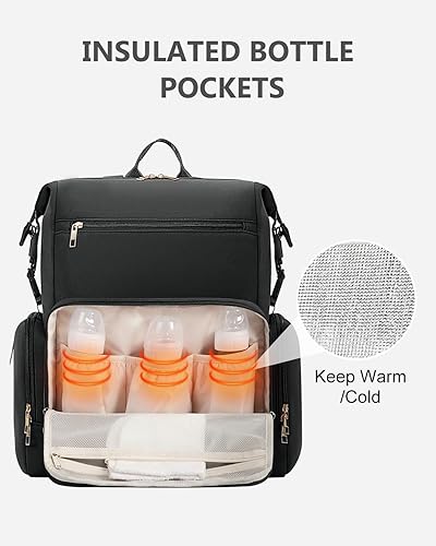 CEI-CEI Neoprene Diaper Bag Backpack with Changing Pad, Large Newborn Baby Maternity Bags Travel Tote with Insulated Pockets (Black) - Jamouz