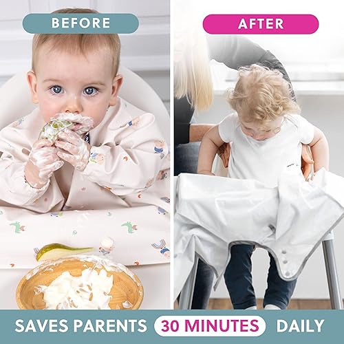 BIBaDO - Long Sleeve Baby Bibs - Babies & Toddlers 6-36 Months - Coverall Baby Led Weaning Bib - Easy Wipe, Soft & Waterproof - Jamouz