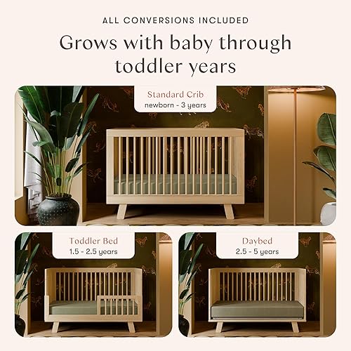 babyletto Hudson 3-in-1 Convertible Baby Crib with Toddler Bed & Daybed Conversion - Easy to Assemble - GREENGUARD Gold Certified w/ 4 Adjustable Mattress Heights - Natural - Jamouz