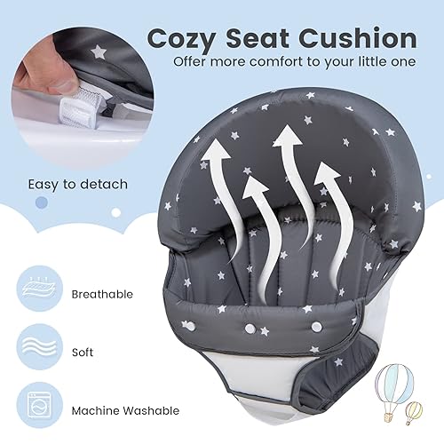 BABY JOY Baby Walker, Foldable Activity Walker Helper with Adjustable Height, Baby Activity Walker with High Back Padded Seat & Bear Toys (Gray, Star Pattern) - Jamouz