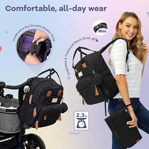RUVALINO Diaper Bag Backpack, Multifunction Travel Pack Maternity Baby Changing Bags, Large Capacity, Waterproof, Black - Jamouz