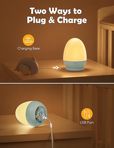 JolyWell Baby Night Light for Kid, Portable Egg Nightlight with Stable Charging Pad, Touch Nursery Night Lamp for Breastfeeding, Toddler Night Light for Bedroom, Timer Setting, ABS+PC, White-2 - Jamouz