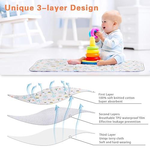Baby Portable Changing Pad Waterproof Diaper Changing Mat Travel 3 Pack Washable Mattress Pad Reusable Under Pads Changing Pad Liners 22' x 27.5' - Jamouz