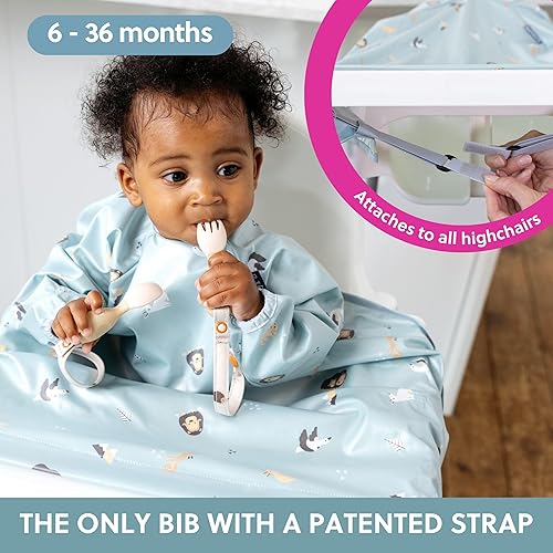 BIBaDO - Long Sleeve Baby Bibs - Babies & Toddlers 6-36 Months - Coverall Baby Led Weaning Bib - Easy Wipe, Soft & Waterproof - Jamouz