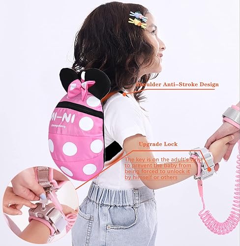 CZSYZCZS Toddlers Leash + Anti Lost Wrist Link Child Kids Safety Harness Kids Walking Wristband Assistant Strap Belt (pink) - Jamouz