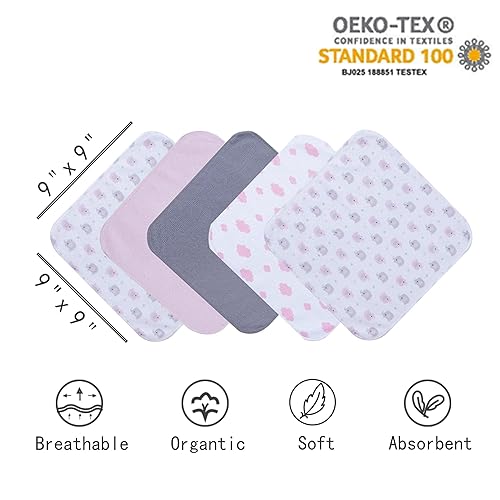 Viviland Baby Towels and Washcloths, Soft Absorbent Pink Baby Bath Towel Set, Elephant Hooded Towels with 5 Infant Face Washcloths (6 Pieces) - Jamouz