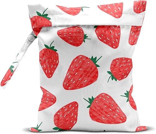 Wet Bag, Wet Dry Bag, Wet Bag for Swimsuit, Travel, Beach, Pool, Diapers, Dirty Yoga Gym Clothes, Makeup Bag, Waterproof Reusable Fruit Decor Orange Strawberry - Jamouz