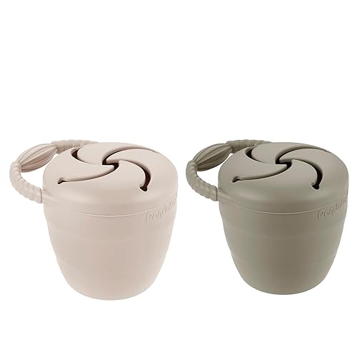 PandaEar Silicone Snack Containers, Collapsible Toddler Snack Cups Spill Proof Food Catcher for Toddler Baby, Pack of 2 (Light Tan/Walnut) - Jamouz