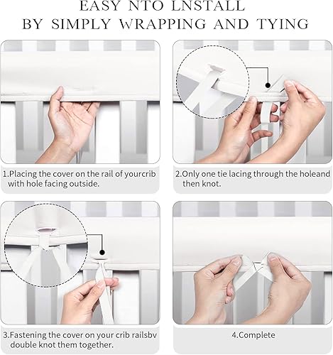 Crib Rail Cover for Teething, Breathable Crib Rail Cover, Edge Protection Strips for Full-Size Cribs (White-lxm) - Jamouz