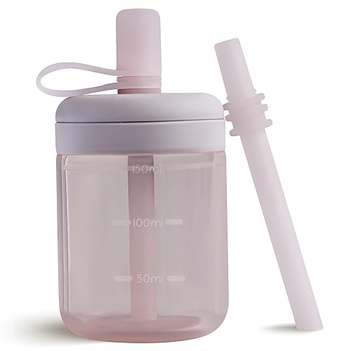 Moonkie Baby Straw cup | Silicone Toddler Sippy Cup Training Cup with Straw Lid | BPA-Free Drop-Proof Baby Cup | Baby Led Weaning | 6 Months+, 5 oz, 2pack - Jamouz