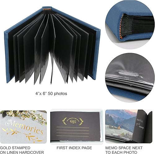 Holoary Small 4x6 Photo Album, Linen Hard Cover, Holds 50 Photos, Black Page Traditional Book Bound, Mini Brag Book Baby Album, Ideal For Wedding, Family Pictures, Gifts, Anniversary (Sky blue) - Jamouz