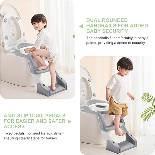 Toilet Potty Training Seat, 2 IN 1 Toddler Toilet Seat with Anti-Slip Step Stool Ladder, DUAL-FORM Splash Guard Potty Seat (WORKS AS POTTY SEAT OR TOILET LADDER) for Kids Boys Girls (PINK) - Jamouz