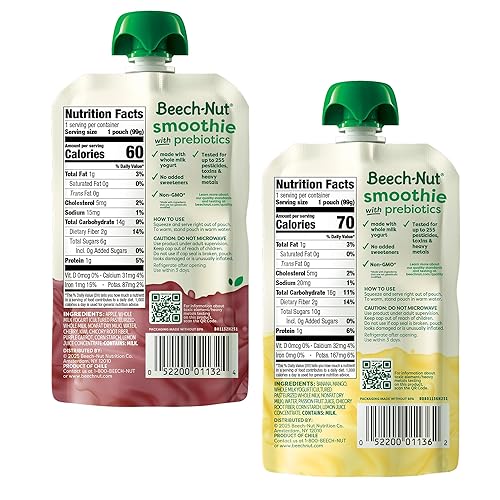 Beech-Nut Toddler Smoothies Variety Pack, Yogurt Smoothies with Prebiotics, Baby & Toddler Food Pouches, 3.5 oz (18 Pack) - Jamouz