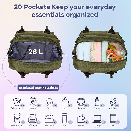 RUVALINO Diaper Bag Backpack, Multifunction Travel Pack Maternity Baby Changing Bags, Large Capacity, Waterproof, Black - Jamouz