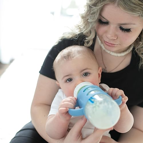Dr. Brown's Milestones 100% Silicone Baby Bottle Handles, Wide-Neck, Removable Easy-Grip Transitional Sippy Cup Handles, Light Blue, Green, Gray, 4m+, 3 Pack - Jamouz