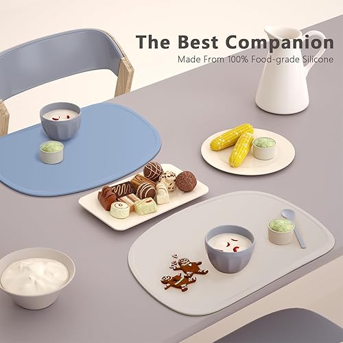 Cuddle Campus Set of 3 Silicone Placemats with Raised Edges for Kids,Toddlers,Babies, Non-Slip Dinning Table Mat, Baby Eating Mat, Food Mat - Jamouz