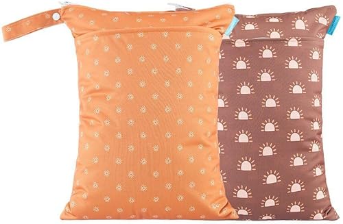 MOMIGO 2 pcs/set Wet Dry Bags for Baby Cloth Diapers - Reusable, Washable for Stroller, Diapers, Toiletries, Travel Bags, Beach, Pool, Gym Bag with Two Zippered Pockets 11.8 * 15.7 inch（Pink） - Jamouz