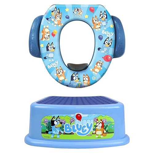 Bluey Potty Training Set, 2 pieces combine soft potty seat and a non-slip step stool, for toddlers and kids, potty training with fun Bluey characters. - Jamouz