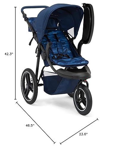 babyGap Trek Jogging Stroller - Lightweight Jogging Stoller with Extendable Canopy & Reclining Seat - Includes Car Seat Adapter - Made with Sustainable Materials, Navy Camo - Jamouz