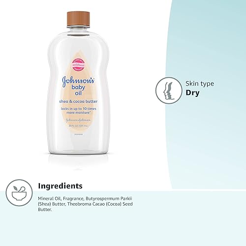 Johnson's Baby Oil, Mineral Oil Enriched with Shea & Cocoa Butter to Prevent Moisture Loss, Hypoallergenic, 20 fl. oz - Jamouz