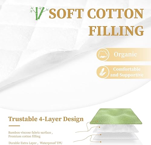 Safe and Sound 2 Pack Bamboo Viscose Crib Mattress Protector, Waterproof Quilted Crib Mattress Pads, Soft Breathable Bamboo Viscose Rayon Baby Mattress Cover (28x52 Inches, Bamboo Viscose) - Jamouz