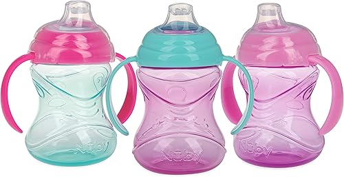 Nuby Clik-It Soft Spout No-Spill Training Sippy Cup with Handles - (3-Pack) 10 Oz - 4+ Months - Neutral - Jamouz