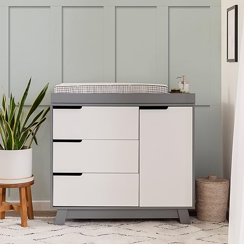 Babyletto Hudson 3-Drawer Changer Dresser with Removable Changing Tray in Washed Natural and White, Greenguard Gold Certified - Jamouz