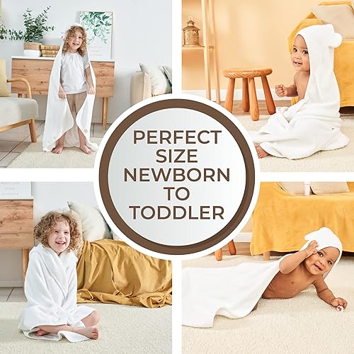 Toddler Bath Towel - Viscose from Bamboo & Cotton Blend for Delicate Skin - Super Soft Thick 600GSM - Ideal Toddler Boy and Girl Bath Essentials 35'x35' Bath Towel - Baby Towel with Hood - Jamouz