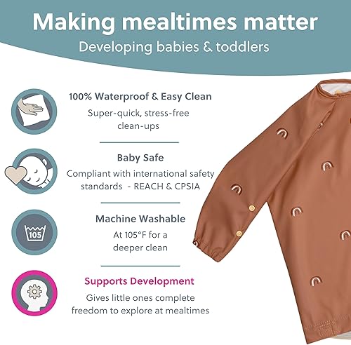 BIBaDO - Long Sleeve Baby Bibs - Babies & Toddlers 6-36 Months - Coverall Baby Led Weaning Bib - Easy Wipe, Soft & Waterproof - Jamouz