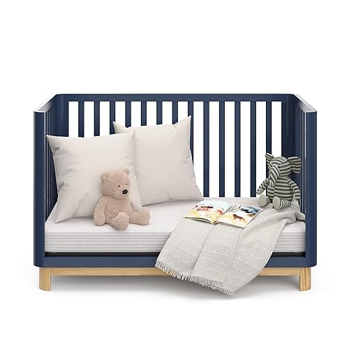Storkcraft Santos 3-in-1 Convertible Crib (White with Natural) – GREENGUARD Gold Certified, Fits Standard Crib Mattress, Converts to Toddler Bed, Modern Style, Rounded Designer Details - Jamouz