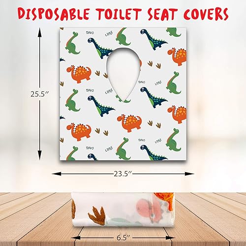 ATHENA FUTURES Disposable Toilet Seat Covers for Toddlers, Extra Large Individually Wrapped Paper Potty Training Liners for Kids, Portable, Flushable w/Non-Slip Adhesive, Airplane & Travel - Dinosaur - Jamouz
