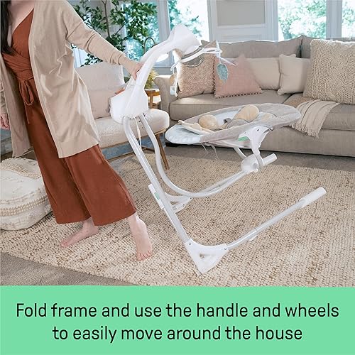 Ingenuity InLighten 5-Speed Baby Swing - Swivel Infant Seat, 5 Point Safety Harness, Nature Sounds, Lights - Nally Owl - Jamouz