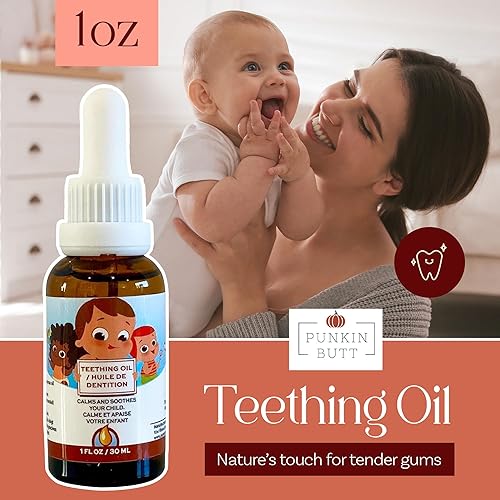 Punkin Butt Teething Oil - 1 oz - 100% Natural, for Babies - Proprietary Blend Includes Chamomile, Sunflower, Peppermint, and Clove - Baby Teething Relief with No Added Chemicals - Jamouz