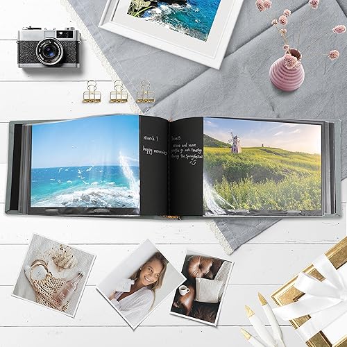 Holoary Small 4x6 Photo Album, Linen Hard Cover, Holds 50 Photos, Black Page Traditional Book Bound, Mini Brag Book Baby Album, Ideal For Wedding, Family Pictures, Gifts, Anniversary (Sky blue) - Jamouz