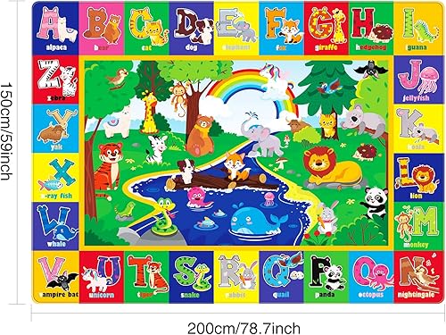 Kids Play Rug, Animals Print Baby Mat for Floor, Kids Rug for Playroom, ABC Educational Rug, Non-Toxic Soft Baby Crawling Mat, Tummy Time Mat, Nursery Rugs (Green, 78.7X59 INCH) - Jamouz