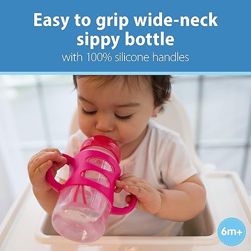 Dr. Brown's Milestones Wide-Neck Sippy Spout Bottle with 100% Silicone Handles, Easy-Grip Handles with Soft Sippy Spout, 9oz/270mL, Green & Gray, 2-Pack, 6m+ - Jamouz